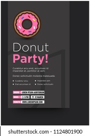 Donut Party Poster Design with Date and Time Template