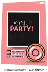 Donut Party Poster Design with Date and Time Template