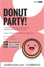 Donut Party Poster Design with Date and Time Template