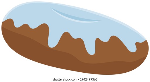 Donut pastry product isolated on white background. Sweet meal, dessert sinker with blue glaze