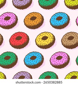 Padrão de rosquinha pixel art vetor colorido