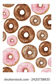 Ropa de patrón de donut, afiche, conjunto de donut colorido, patrón de comida dulce
