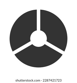 Donut or pie chart example. Circle divided on 3 equal parts. Wheel diagram with three sectors isolated on white background. Vector graphic illustration.