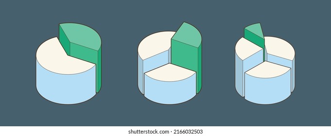 Donut, Pie chart icons, isolated on background. 3d, Isometric Diagram vector illustration.