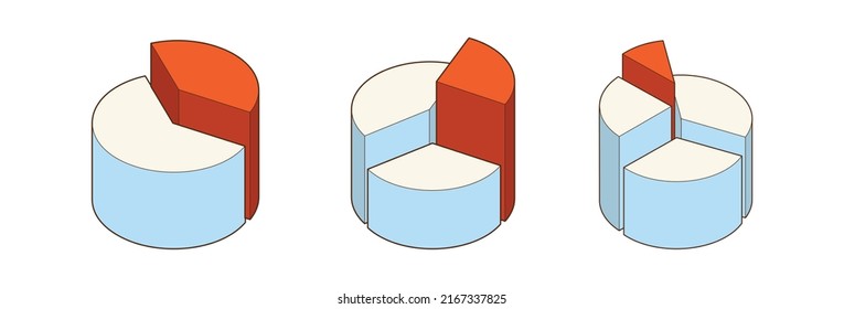 Donut, Pie Chart Icons, Isolated On Background. 3d, Isometric Diagram Vector Illustration.