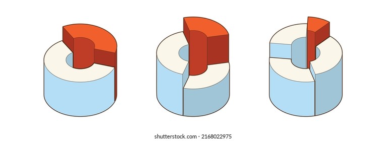 Donut, Ziehe Diagrammsymbole, einzeln auf Hintergrund. 3d, Isometrisches Diagramm, Vektorgrafik.