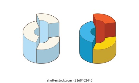 Donut, Pie chart icons, isolated on background. 3d, Isometric Diagram vector illustration.