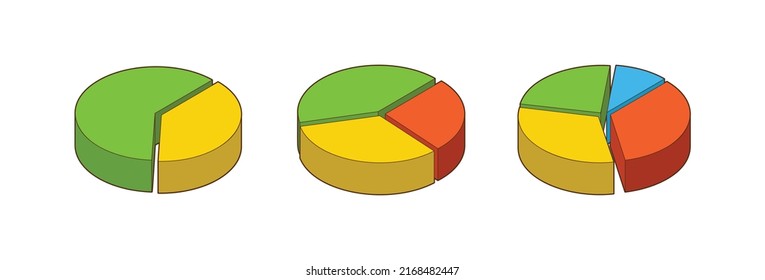 Donut, Pie Chart Icons, Isolated On Background. 3d, Isometric Diagram Vector Illustration.