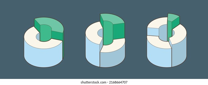 Donut, Pie chart icons, isolated on background. 3d, Isometric Diagram vector illustration.