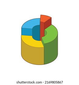 Donut, Pie chart icons, isolated on background. 3d, Isometric Diagram vector illustration. Pie chart infographic, plastic texture pie chart with different colors.