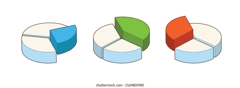 Donut, Pie chart icons, isolated on background. 3d, Isometric Diagram vector illustration.