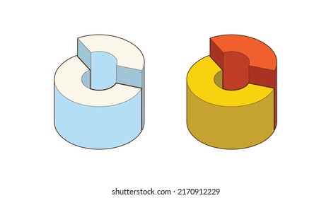 Donut, Pie chart icons, isolated on background. 3d, Isometric Diagram vector illustration.