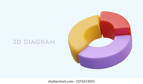 Donut pie chart with sectors of different colors. Visualization of statistical data. Horizontal vector template, place for text. Reporting, analytics, control