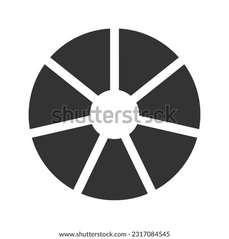 Donut or pie chart template. Circle divided on 7 equal parts. Wheel diagrams with seven segments isolated on white background. Vector graphic illustration.