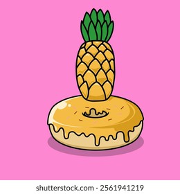 donut with pineapple flavor. donut and fruit combination icon. Food and drink concept icon isolated in flat cartoon style