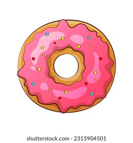 Donut with pink glaze. Cartoon vector illustration isolated on white background