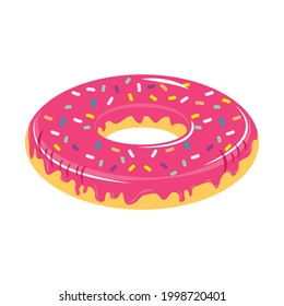 Donut with pink glaze and colored sprinkles. Donut Day. Vector illustration.