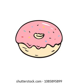 Donut with pink glaze. Freehand illustration. Doodle art. simple vector.