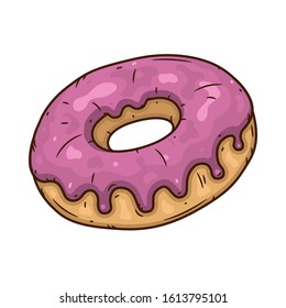 Donut with pink glaze. Donut with pink icing.