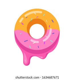 Donut with Pink glaze. Donut icon. Isolated on white background. Flat style.