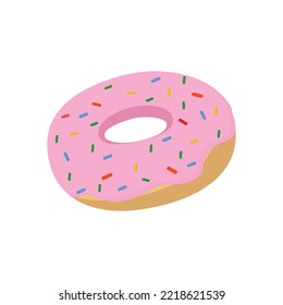 Donut with pink glaze icon sprinkles colorful. Illustration vector