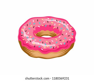 donut with pink glaze. donut icon, vector illustration