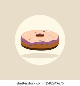 donut with pink glaze. donut icon, vector illustration