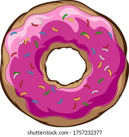 Donut with pink glaze. Donut icon, donut vector illustration