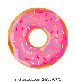 donut with pink glaze. donut icon, vector illustration in flat style