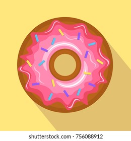 Donut with pink glaze isolated. Vector illustration