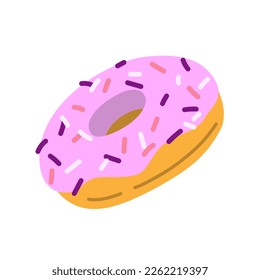 Donut with pink glaze on a light background. Tasty vector illustration