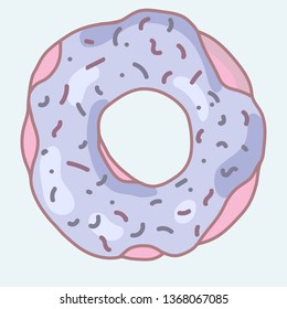 Donut in pink glaze. over blue background