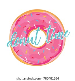 Donut with Pink Glaze Sprinkles Donut Time Icon Vector Illustration Background
