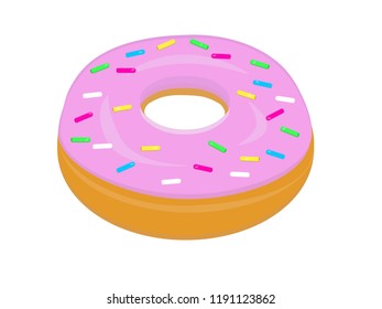 A Donut with pink glaze and sprinkles. Vector illustration.