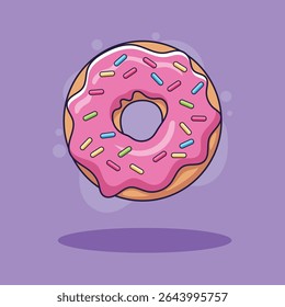 Donut with pink glaze and sprinkles vector illustration graphic design