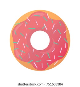 Donut Pink glaze Top view. Vector illustration