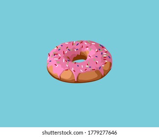 Donut with pink glaze topping and sprinkles. Junk food Comfort Food