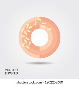 Donut with pink glaze. Vector flat icon with shadow