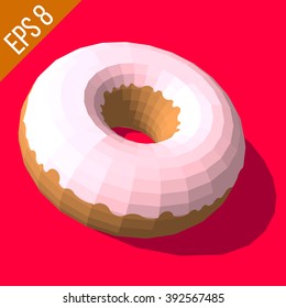 Donut with pink glazed. Donut isolated on pink background. Donut vector illustration.
