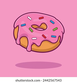 Donut with pink icing and colorful sprinkles vector illustration