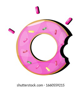 donut with pink icing. donut icon, vector illustration