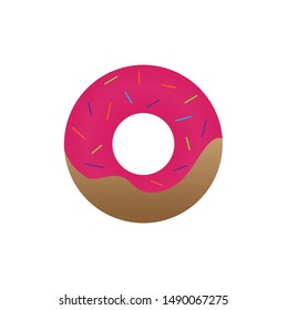 Donut with pink icing on a white background