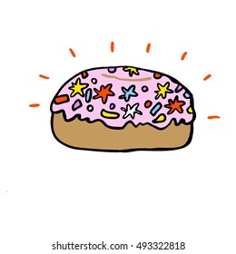 Donut. Pink icing. Pastry.