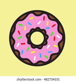Donut with pink icing.  Restaurant menu. Color. Sweets. Isolated. Vector image.