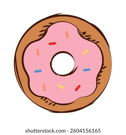 Donut with pink icing. Vector