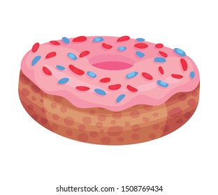 Donut with pink icing. Vector illustration on a white background.