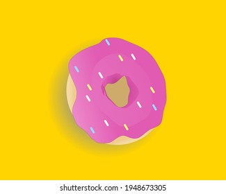 a donut in pink on a yellow background for cake and food content