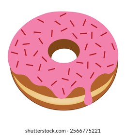 Donut with pink strawberry glaze and red jimmies on top. Vector illustration design.