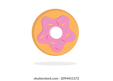 Donut with pink topping and candy with a shadow below on a white background, vector size, modern illustration.