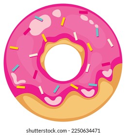 Donut, Pink-frosted with rainbow sprinkles and called the D'ohnut vector illustration.